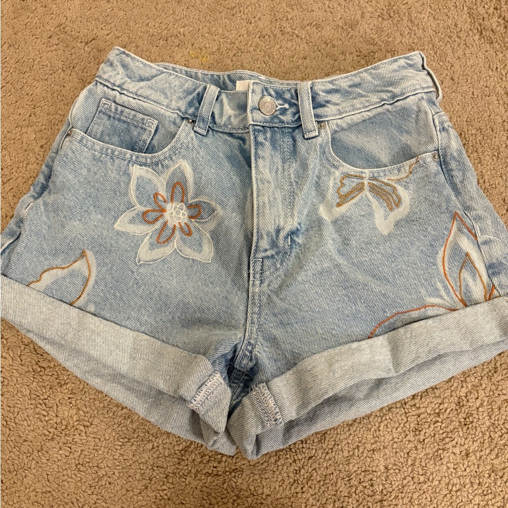 PacSun Blue Jean Shorts with Floral Embroidery